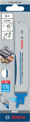 Lames Bosch PRO pour métal d'épaisseur moyenne 5× S937BEF 1,1×25×150 mm.