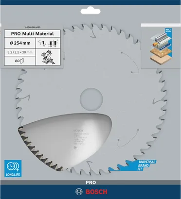 Lame de scie circulaire multi-matériaux Bosch PRO 254×3,2×30 mm T80.