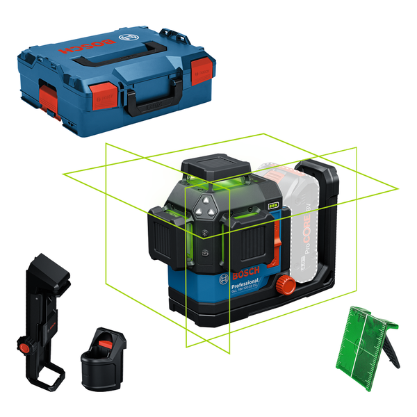 Outil de nivellement laser Bosch GLL 18V-120 avec étui et accessoires.