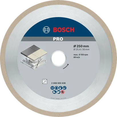 Disque diamanté céramique Bosch PRO, 250 mm pour la coupe de carrelage.
