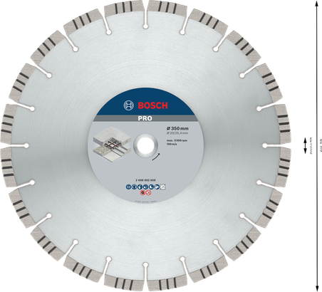 Disque diamanté pour béton Bosch PRO 350 mm, lame segmentée.