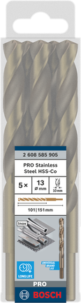 Forets Bosch PRO HSS-Co 13 × 151 mm, 5 pièces.
