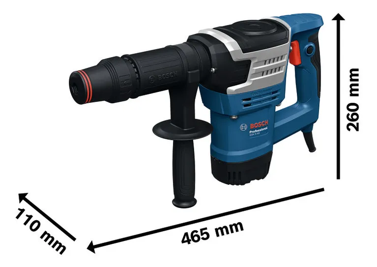 Marteau de démolition Bosch GSH 5 HX avec tige hexagonale, dimensions indiquées.