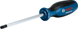 Tournevis Torx bleu et noir avec poignée ergonomique.