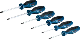 Jeu de tournevis Bosch TX 6 pièces avec manches multi-composants.