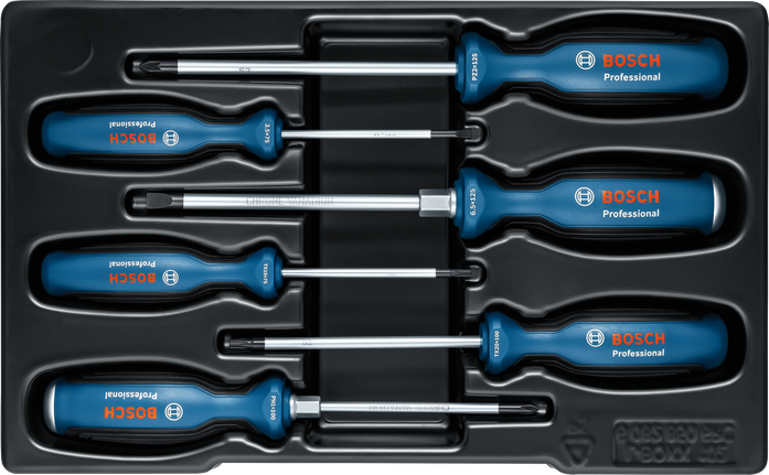 Coffret de tournevis Bosch SL/PH/PZ/TX 6 pièces avec manches multi-composants.