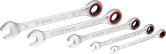 Jeu de clés à cliquet Bosch 5 pièces avec extrémités ouvertes et annulaires.
