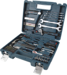 Coffret d'outils à main Bosch, 89 pièces, dans une mallette de transport bleue.