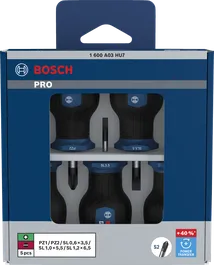 Jeu de tournevis courts Bosch PRO 5 pièces avec tiges S2.