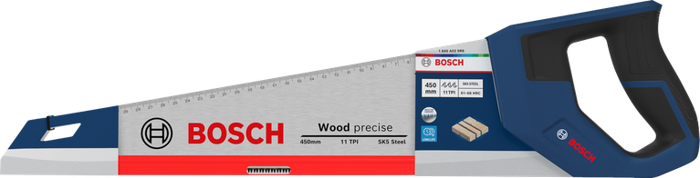 Scie à main Bosch 450 mm 11 TPI pour une coupe de bois précise.