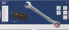 Jeu de clés mixtes à cliquet Bosch 8-19 mm avec sac de rangement.