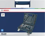 Coffret d'outils à main Bosch, 134 pièces, dans une mallette de transport bleue.