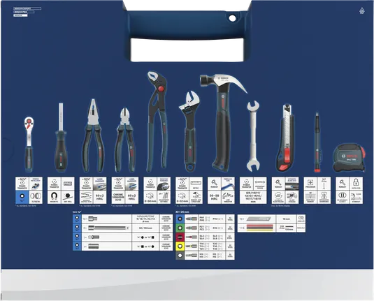 Coffret d'outils à main Bosch, 89 pièces, avec étui.