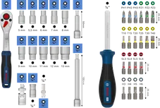 Coffret à cliquet Bosch 1/4" 37 pièces avec tournevis et embouts.