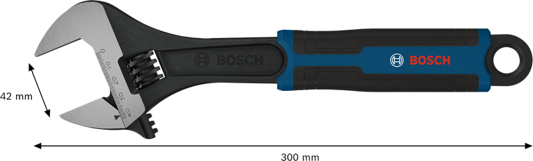 Clé réglable Bosch 300 mm avec ouverture de mâchoire de 42 mm.