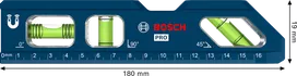 Niveau à bulle Bosch PRO Billet Torpedo 180 mm avec base magnétique.