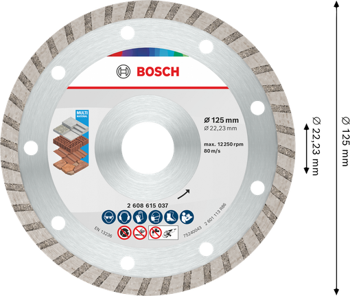 Disque de coupe diamanté turbo multi-matériaux Bosch 125 mm.