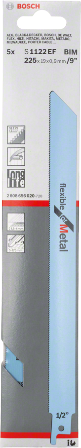 Bosch S1122EF flexible metal reciprocating saw blade pack.