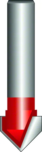Bosch V-grooving bit for precise wood cutting.