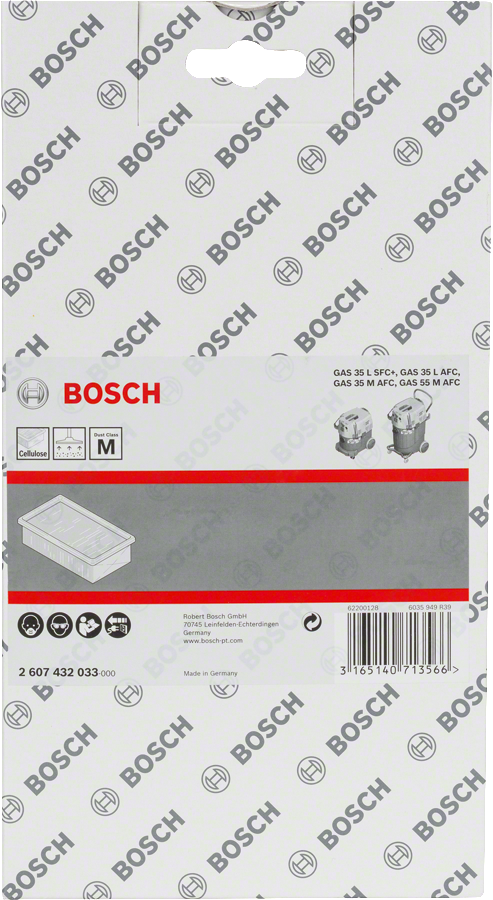 Bosch cellulose flat-pleated filter for dust extractors.
