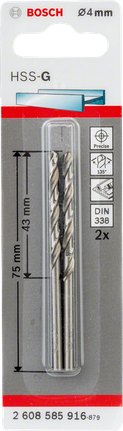 Bosch 4mm HSS-G drill bits 2-pack.