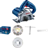 Bosch GDC 140 marble cutter with blades and wrench.