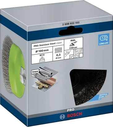 Bosch PRO stainless steel cup brush 100 x 0.3 mm.