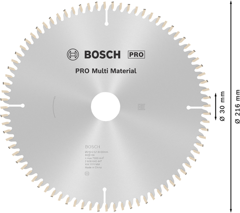 Bosch PRO Multi Material circular saw blade 216 mm T80.