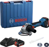 Bosch GWS 18V-8 angle grinder set with case and battery.
