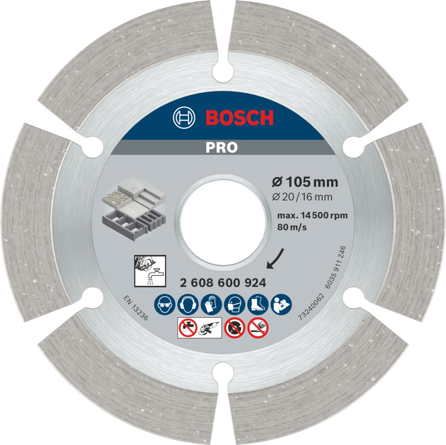 Bosch PRO Concrete Diamond Disc 105 mm for cutting.