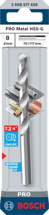 Bosch PRO Metal HSS-G 8×75×117 mm twist drill bit.