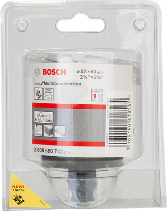 Serra copo Bosch MultiConstruction de 57 mm para um corte fácil de materiais.