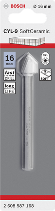 Broca Bosch CYL-9 de 16 mm para azulejos cerâmicos.