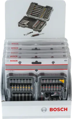Conjunto de brocas e porcas Bosch com 43 peças.