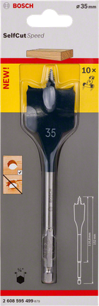 Broca tipo pá Bosch de 35 mm com corte automático.