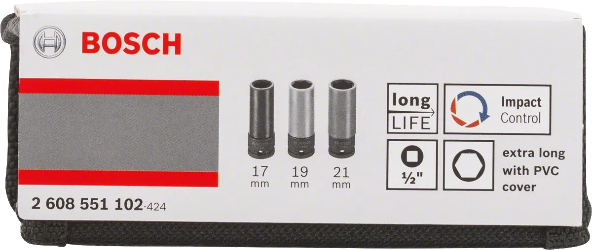 Jogo de chaves de caixa Bosch de 3 peças, 17/19/21 mm, extra longas.