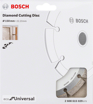 Disco de corte diamantado Bosch de 150 mm para utilização universal.