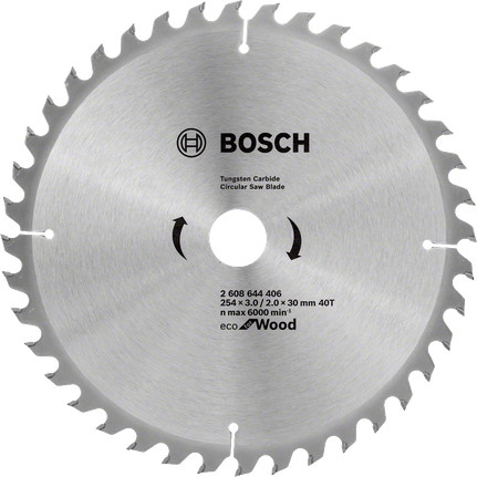 Lâmina de serra circular Bosch Eco para madeira, 254 mm 40T.