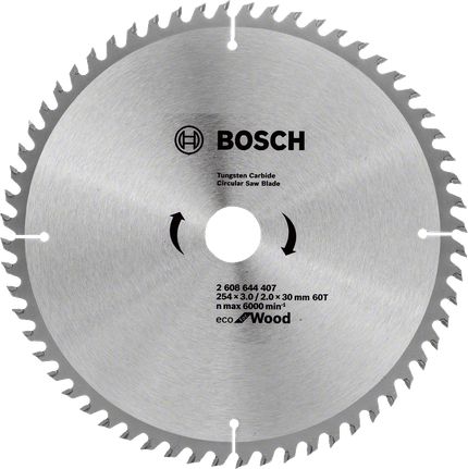 Lâmina de serra circular Bosch Eco para madeira, 254 mm, 60 dentes.
