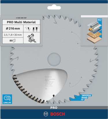 Lâmina de serra circular Bosch PRO Multi Material 216×2,5×30 mm T80.