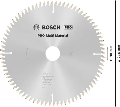 Lâmina de serra circular Bosch PRO Multi Material 216 mm T80.