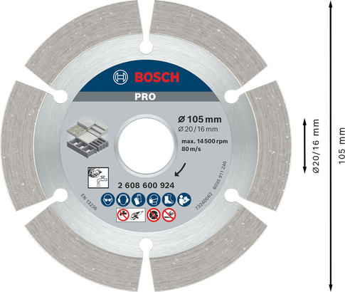 Disco diamantado Bosch PRO Concrete 105 mm para corte.