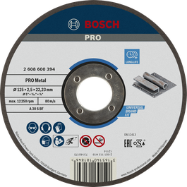 Disco de corte Bosch PRO Metal Bonded com 125 mm de longa duração.
