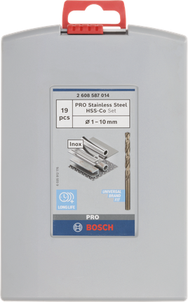 Conjunto de brocas Bosch PRO em aço inoxidável HSS-Co 1–10 mm.