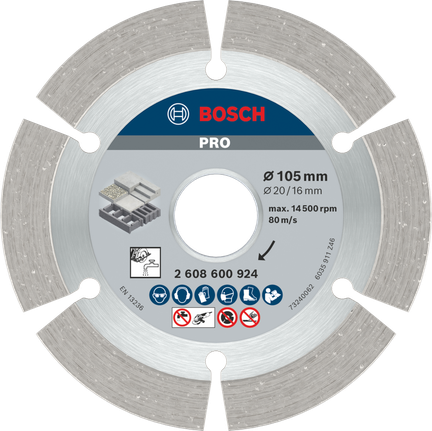Disco diamantado Bosch PRO Concrete de 105 mm para corte.
