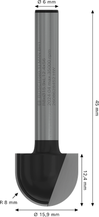 Caixa de núcleo de broca para tupia Bosch PRO R, haste de 8 mm e 6 mm.