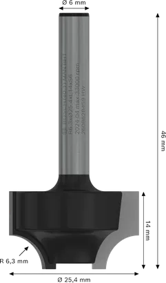 Broca de tupia Bosch PRO Ovolo R 6,3 mm para cortes precisos.