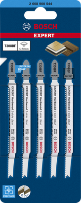 Conjunto de lâminas de serra tico-tico Bosch EXPERT Hardwood T308BF para limpeza de 2 lados.