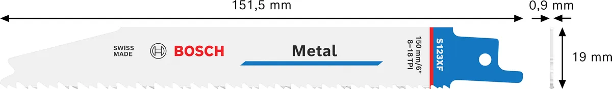 Lâmina de serra recíproca bimetálica Bosch S 123 XF para metal.