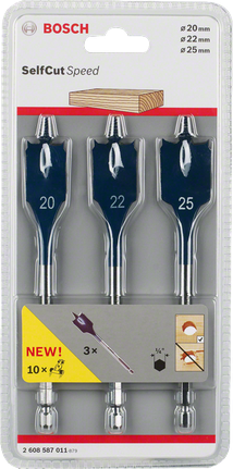 Conjunto de brocas tipo pá Bosch SelfCut Speed de 3 peças 20/22/25 mm.